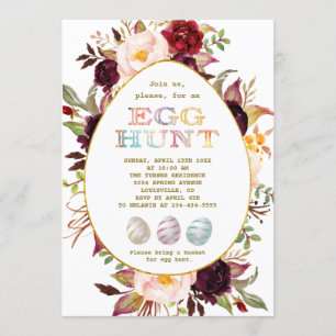 Burgundy Pink Blush Flowers Gold Egg Hunt Pasen Kaart
