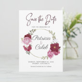 Burgundy Pink Blush Red Roses Lijst Save the Date (Staand voorkant)