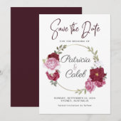 Burgundy Pink Blush Red Roses Lijst Save the Date (Voorkant / Achterkant)