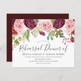 Burgundy Pink Blush Rozen Moderne repetitie Kaart