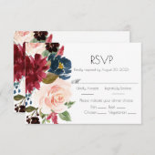 Burgundy Pink Blush Waterverf Elegant Wedding RSVP Kaartje (Voorkant / Achterkant)