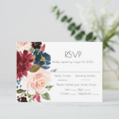 Burgundy Pink Blush Waterverf Elegant Wedding RSVP Kaartje (Staand voorkant)