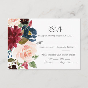 Burgundy Pink Blush Waterverf Elegant Wedding RSVP Kaartje