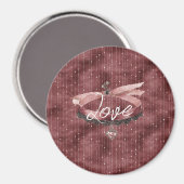 Burgundy Pink Bow Heart Necklace Magneet (Voorkant / Achterkant)