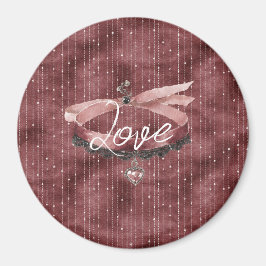 Burgundy Pink Bow Heart Necklace Magneet