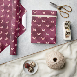 Burgundy Pink Butterflies Cadeaupapier