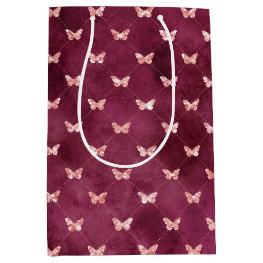 Burgundy Pink Butterflies Medium Cadeauzakje (Voorkant)