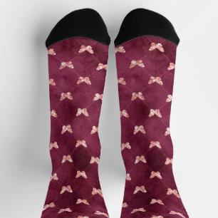 Burgundy Pink Butterflies Sokken