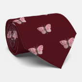 Burgundy Pink Butterfly Weddenschap Professional W Stropdas (Opgerold)