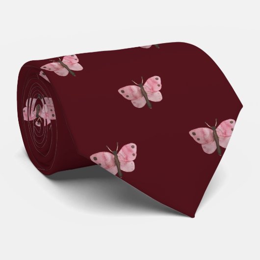 Burgundy Pink Butterfly Weddenschap Professional W Stropdas (Opgerold)
