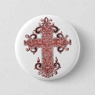 Burgundy Pink Cross  Art Ronde Button! Button 5,7 Cm