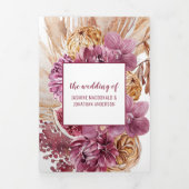 Burgundy Pink Dahlias Pampas Grass Dried Flowers Drieluik Uitnodiging (Cover)