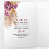 Burgundy Pink Dahlias Pampas Grass Dried Flowers Drieluik Uitnodiging (Binnenzijde eerst)