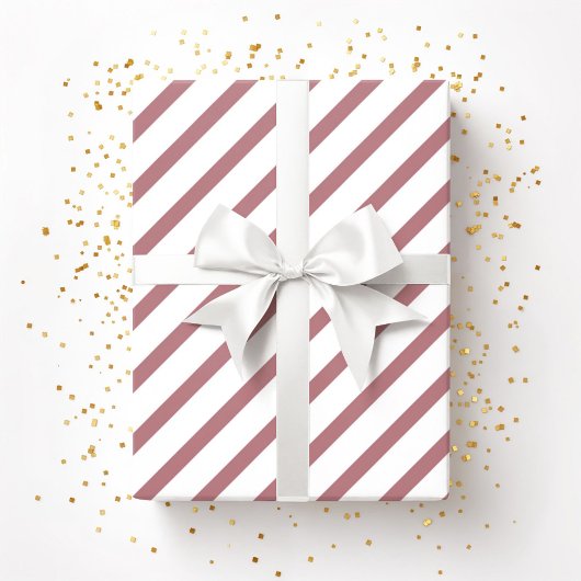 Burgundy Pink Dusty Roos White Stripes Pattern Cadeaupapier