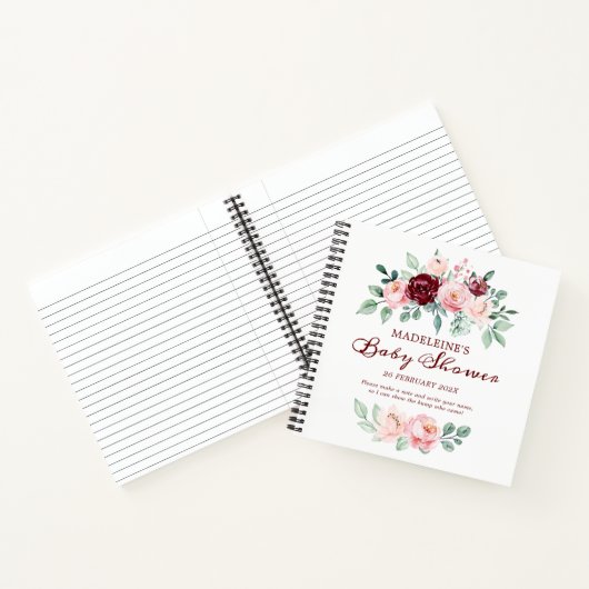 Burgundy Pink Elegant Baby shower Guestbook Notitieboek (Binnen)