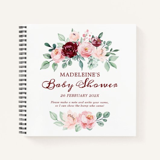 Burgundy Pink Elegant Baby shower Guestbook Notitieboek (Voorkant)
