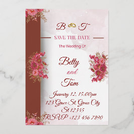 Burgundy Pink Elegant Wedding Folie Uitnodiging