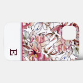 Burgundy Pink en Blue Floral Monogram Waterverf Case-Mate iPhone Case (Achterkant (horizontaal))