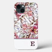Burgundy Pink en Blue Floral Monogram Waterverf Case-Mate iPhone Case (Achterkant)
