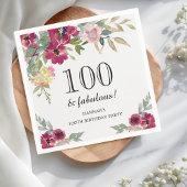 Burgundy Pink Floral 100th Birthday Servet