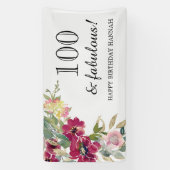 Burgundy Pink Floral 100th Birthday Spandoek (Verticaal)