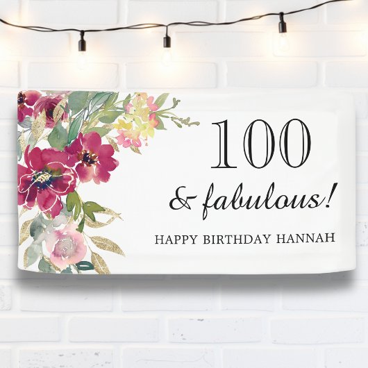 Burgundy Pink Floral 100th Birthday Spandoek