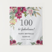 Burgundy Pink Floral 100th Birthday Wandkleed (Voorkant)