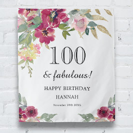 Burgundy Pink Floral 100th Birthday Wandkleed