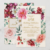 Burgundy Pink Floral 18e verjaardag Uitnodiging (Voorkant / Achterkant)