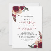 Burgundy Pink Floral 50th Wedding Jubileum Kaart (Voorkant)