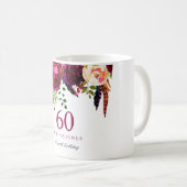Burgundy Pink Floral 60th Birthday Guest Gift Koffiemok (Voorkant rechts)