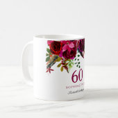 Burgundy Pink Floral 60th Birthday Guest Gift Koffiemok (Voorkant links)