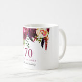 Burgundy Pink Floral 70th Birthday Guest Gift Koffiemok (Voorkant rechts)