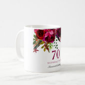 Burgundy Pink Floral 70th Birthday Guest Gift Koffiemok (Voorkant links)