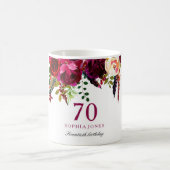 Burgundy Pink Floral 70th Birthday Guest Gift Koffiemok (Center)