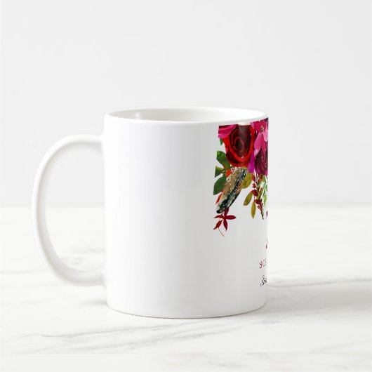 Burgundy Pink Floral 70th Birthday Guest Gift Koffiemok (Links)