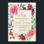 Burgundy Pink Floral 80th Birthday Uitnodiging<br><div class="desc">roze pinda's met Bourgogne en witte florale en groene botanische uitnodiging voor een 80e verjaardag. Neem contact met mij op voor hulp bij uw aanpassingen of om extra overeenkomende of coördinerende Zazzle-producten voor uw partij aan te vragen.</div>