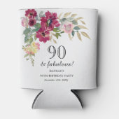 Burgundy Pink Floral 90th Birthday Blikjeskoeler (Voorkant)