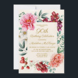Burgundy Pink Floral 90th Birthday Kaart<br><div class="desc">roze pinda's met Bourgogne en witte florale en groene botanische uitnodiging voor een 90e verjaardag. Neem contact met mij op voor hulp bij uw aanpassingen of om extra overeenkomende of coördinerende Zazzle-producten voor uw partij aan te vragen.</div>