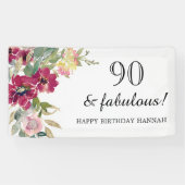 Burgundy Pink Floral 90th Birthday Spandoek (Horizontaal)