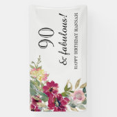 Burgundy Pink Floral 90th Birthday Spandoek (Verticaal)