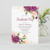 Burgundy Pink Floral Bachelorette Party Invite Kaart (Staand voorkant)