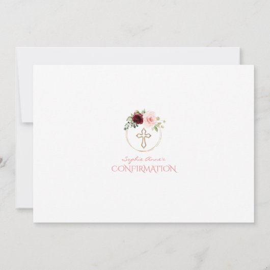 Burgundy Pink Floral Cross Girl Fotobevestiging Kaart (Achterkant)