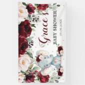 Burgundy Pink Floral Elephant Baby shower Backdrop Spandoek (Verticaal)