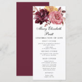 Burgundy Pink Floral Funeral Menu (Voorkant / Achterkant)