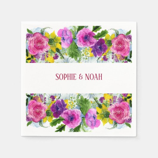 Burgundy Pink Floral Garland hercheduled Wedding Servet (Voorkant)