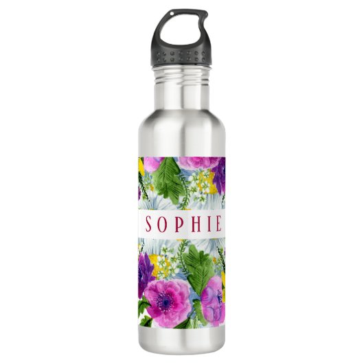 Burgundy Pink Floral Garland Wedding Waterfles (Voorkant)