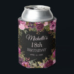 Burgundy Pink Floral Glitter Black 18th Birthday Blikjeskoeler<br><div class="desc">Elegant en romantisch roze, bordeauxrood en paarse waterverf bloemen en gebladerte op zwarte custom 18e verjaardagsfeestje koelbox met gouden glitter. Gepersonaliseerd met de naam van de eregast, haar leeftijd en haar feestdatum. Neem contact met mij op voor hulp bij uw aanpassingen of om extra matching of coördinatie van Zazzle producten...</div>