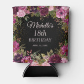 Burgundy Pink Floral Glitter Black 18th Birthday Blikjeskoeler (Voorkant)