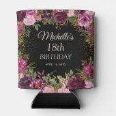 Burgundy Pink Floral Glitter Black 18th Birthday Blikjeskoeler (Achterkant)